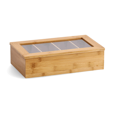 Bambusowa szkatułka na herbatę w torebkach - 4 przegródki, ZELLER