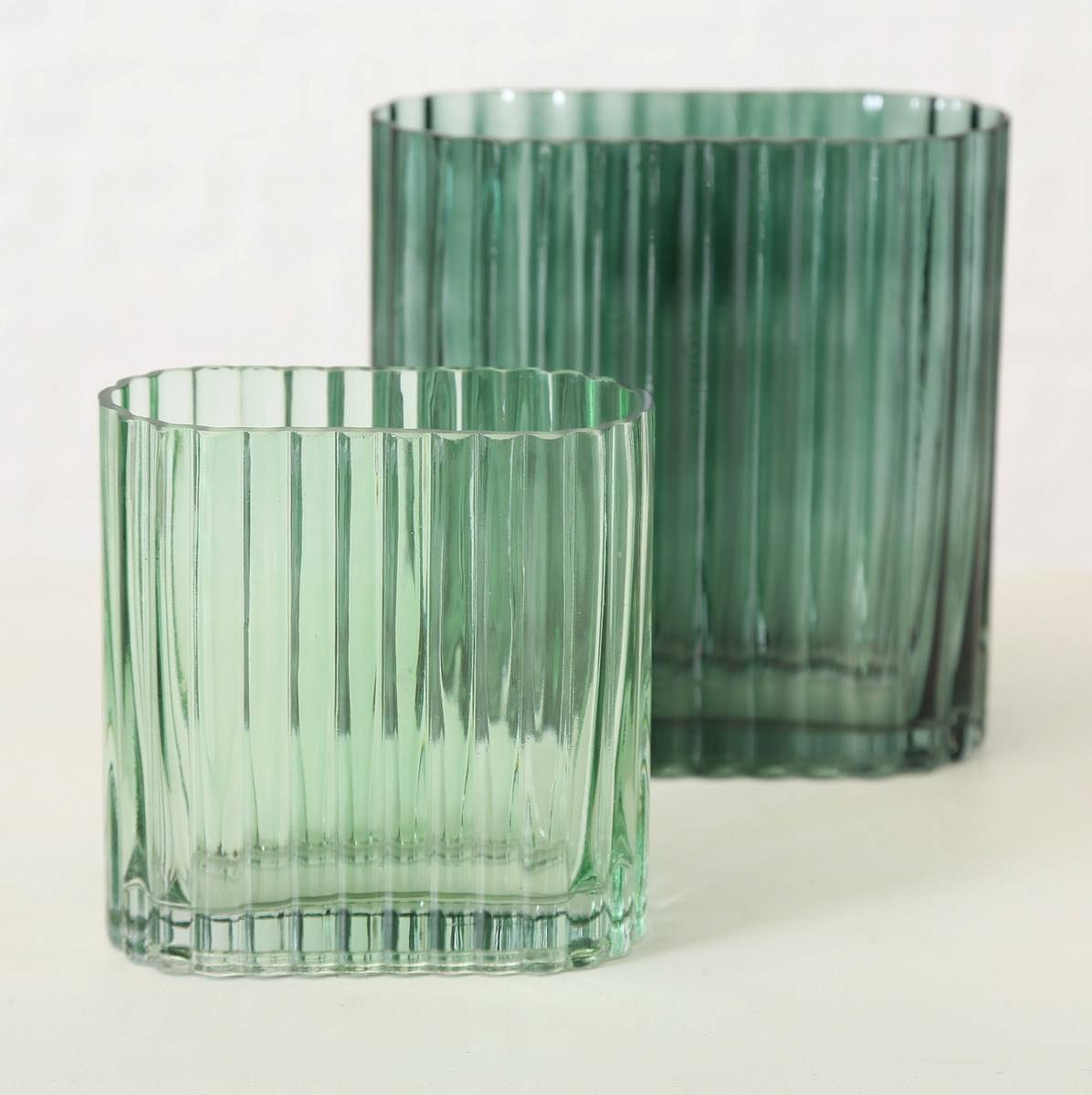 Szklany wazon Tulipa, zielone szkło, 2 sztuki