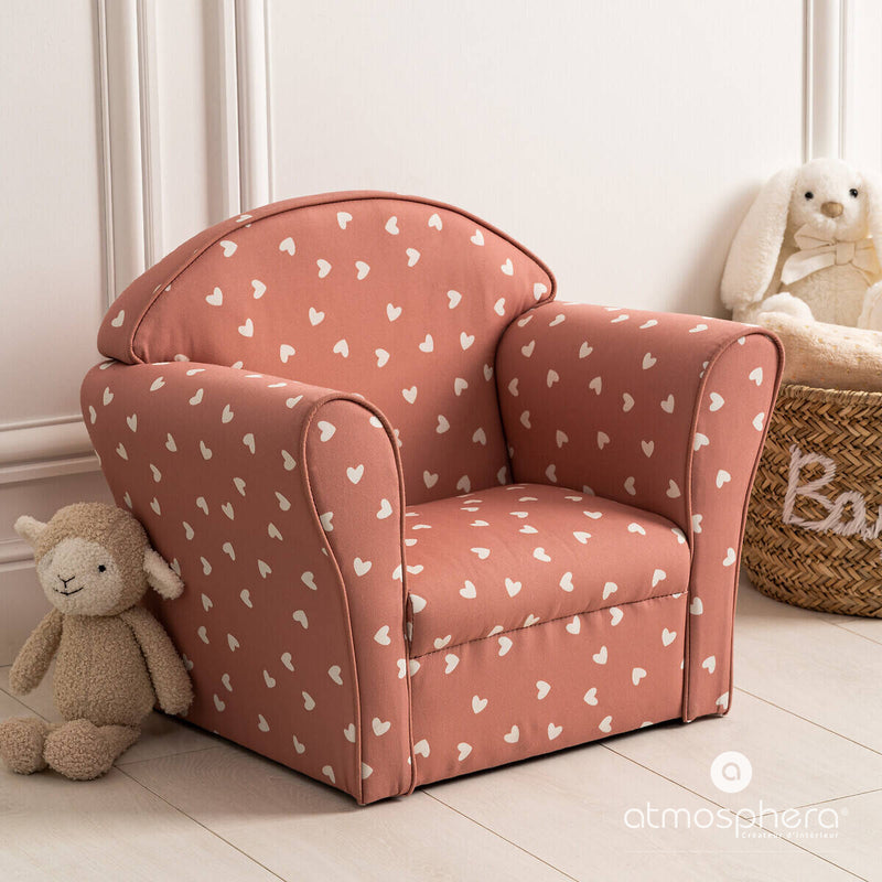 Fotel dla dziecka CLASSIC, wzór serduszek, pudrowy róż