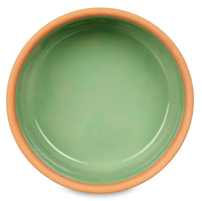Naczynia gliniane, miski ze szkliwionym wnętrzem, zielone