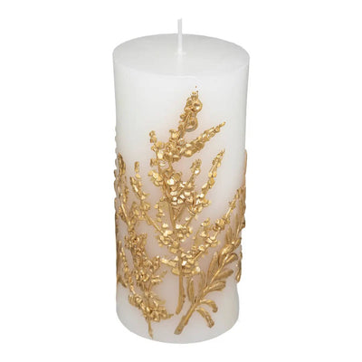 Ozdobna świeca ze złotym motywem roślinnym, 14,5 cm