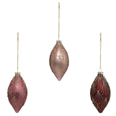 Bombki łezki ze złotym ornamentem, 13 cm, 3 szt.