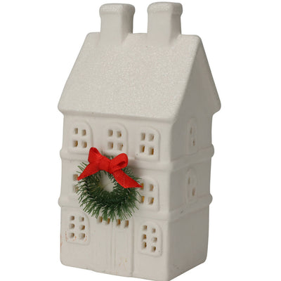 Figurka świąteczna, domek z brokatowym dachem