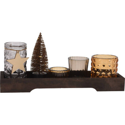 Zestaw szklanych świeczników i dekoracji świątecznych, 10 x 32 cm