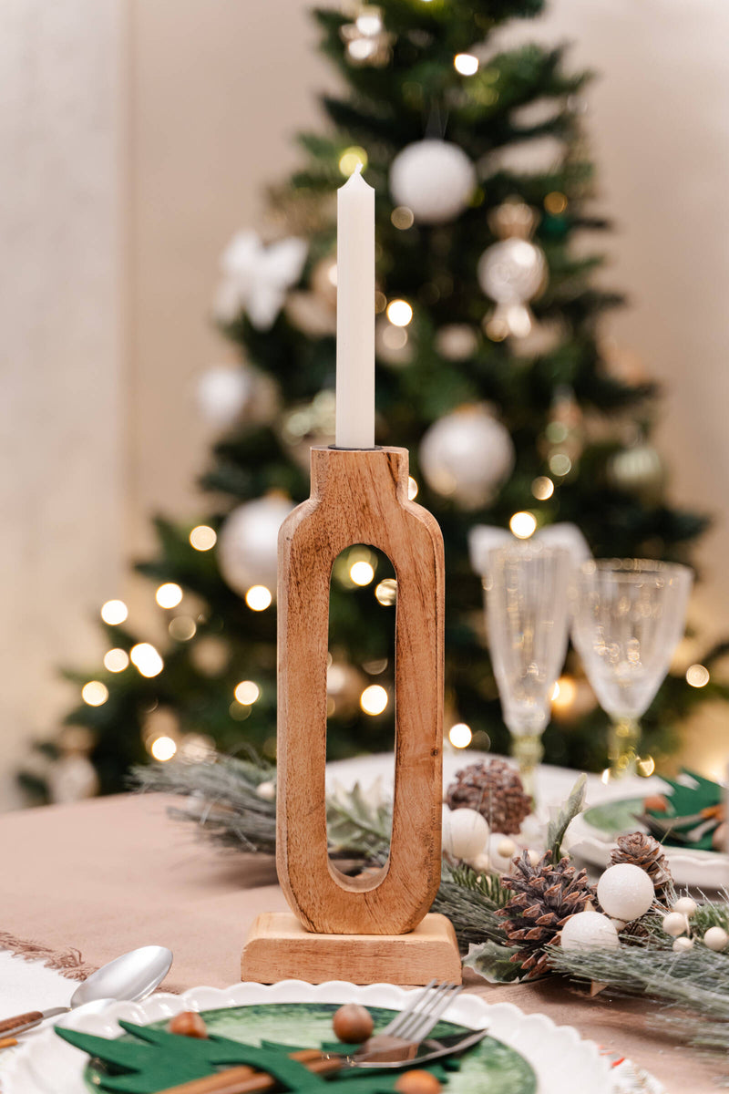 Drewniany świecznik, drewno mango, 11,5 x 30 cm