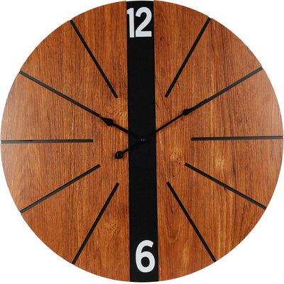 Zegar ścienny z minimalistyczną tarczą imitującą drewno, MDF, Ø 60 cm