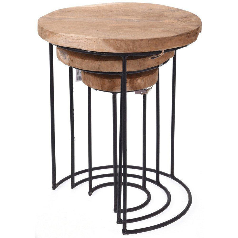 3x stolik z naturalnego drewna tekowego - okrągły, kawowy, designerski - EMAKO