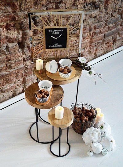 3x stolik z naturalnego drewna tekowego - okrągły, kawowy, designerski - EMAKO