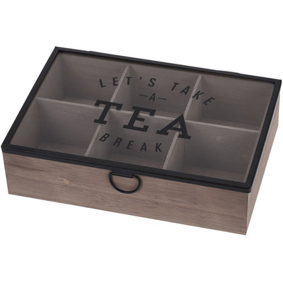 Herbaciarka ze szklaną szybką, szkatułka na herbatę - 6 przegródek