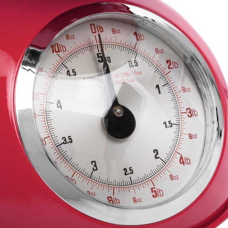 Mechaniczna waga kuchenna RETRO DESIGN, 5 kg, czerwona