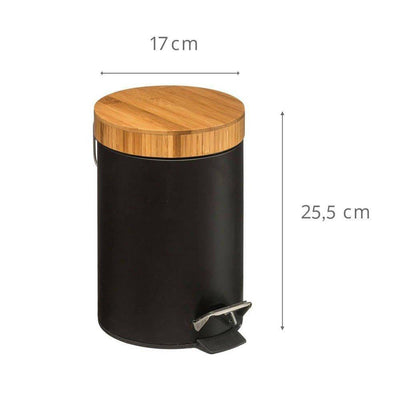Kosz łazienkowy na śmieci z bambusową pokrywą - kolor czarny, 3 l