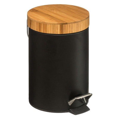Kosz łazienkowy na śmieci z bambusową pokrywą - kolor czarny, 3 l