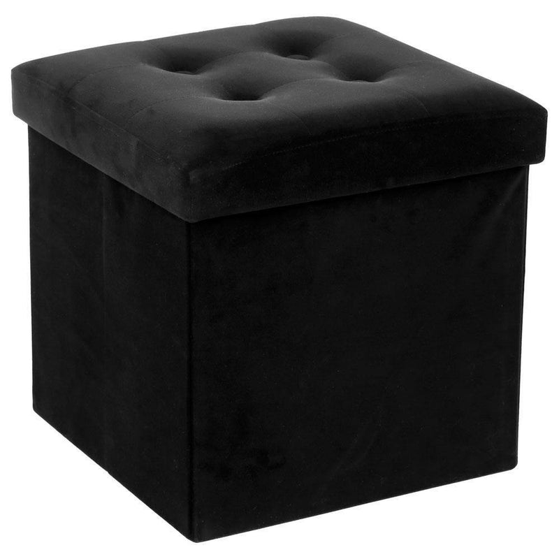 Składana pufa ze schowkiem, podnóżek, pojemnik z pokrywą - 2 w 1, kolor czarny