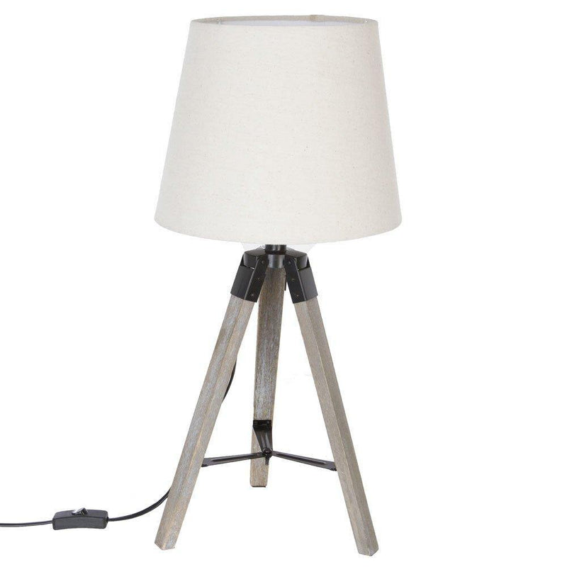 Lampa stołowa na trójnogu, drewniana, 58 cm