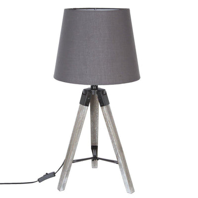 Lampa stołowa na trójnogu, drewniana, 58 cm, szara