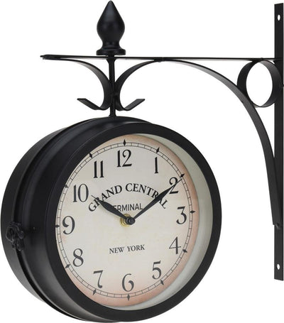 OUTLET Metalowy zegar, dwustronny, naścienny z uchwytem, 33x9x33 cm, okazja