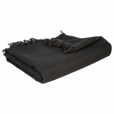 Narzuta na łóżko bawełniana z frędzlami w kolorze czarnym, ozdobna kapa na meble i koc w jednym