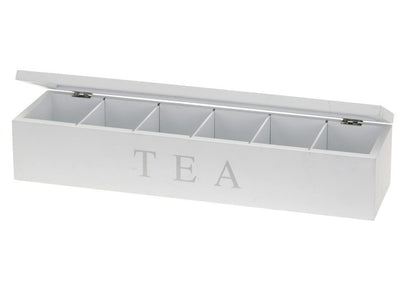 Drewniana, podłużna herbaciarka TEA, 6 przegródek