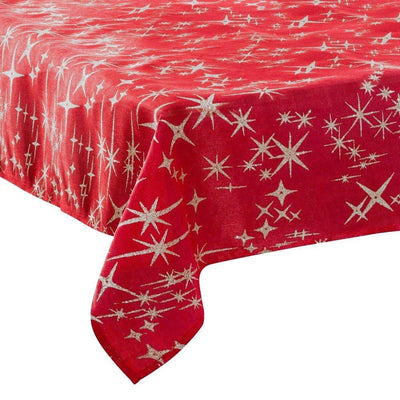 Obrus świąteczny na stół, kolor czerwony ze srebrnymi gwiazdkami, 140 x 360 cm