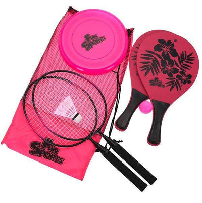 Zestaw plażowy do gry w badmintona + frisbee, 3 w 1, różowy