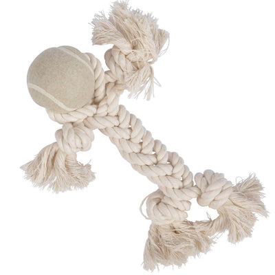 Zabawka dla psa, sznurek z węzłami i piłką, 25 cm, kolor naturalny