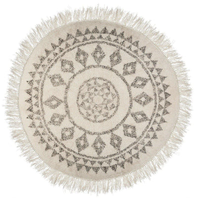 Okrągły dywan w etniczne wzory z frędzlami, bawełna, Ø 120 cm