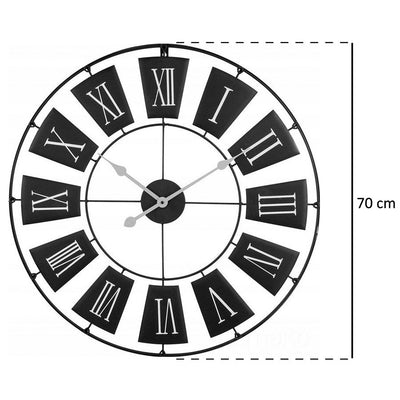 Metalowy zegar ścienny, czarny, Ø 70 cm