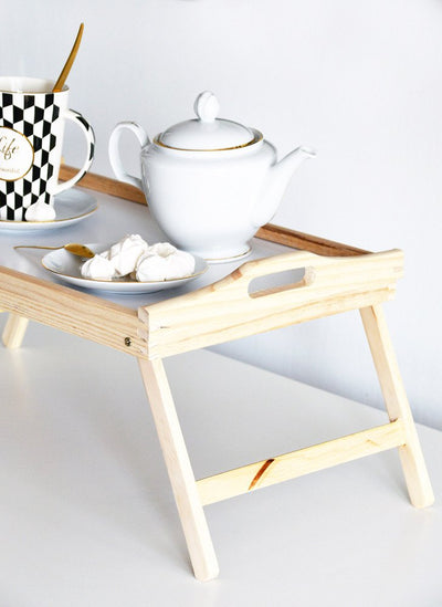 Drewniany stolik śniadaniowy, taca z nóżkami, 50x30 cm