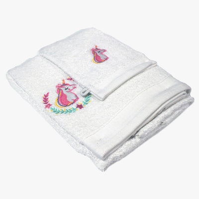 Zestaw kąpielowy z haftem, rękawica + ręcznik 70 x 130 cm