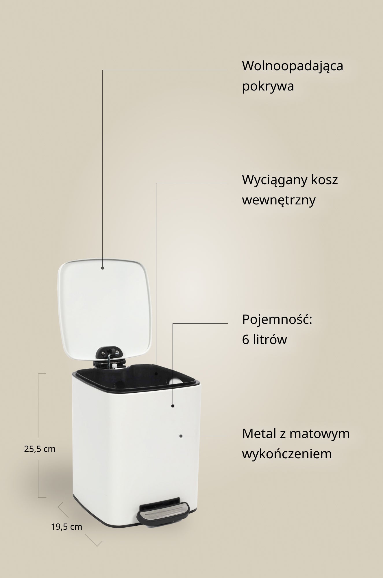 Kosz łazienkowy NATRIO, 6 l