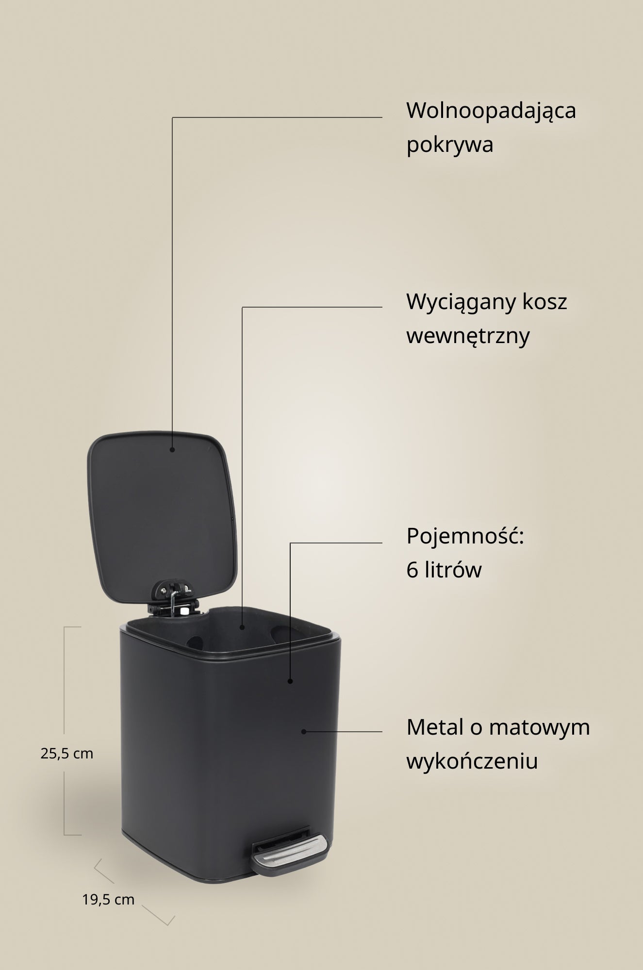 Kosz łazienkowy BALVO, 6 l
