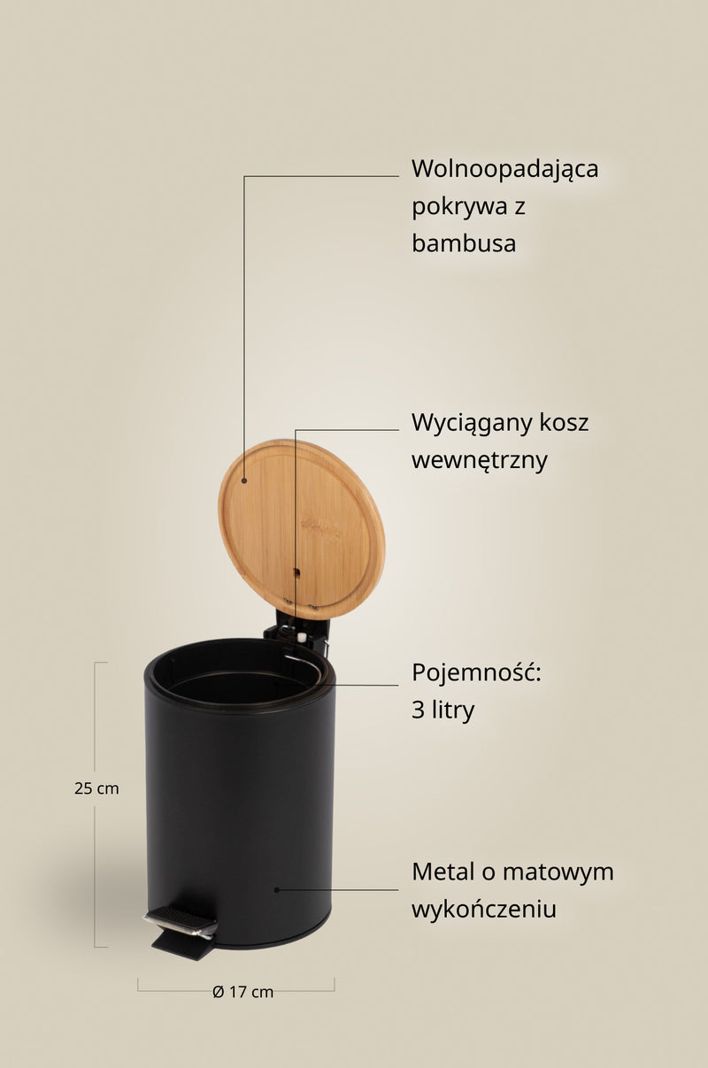 Kosz łazienkowy z bambusem ZETRU, 3 l
