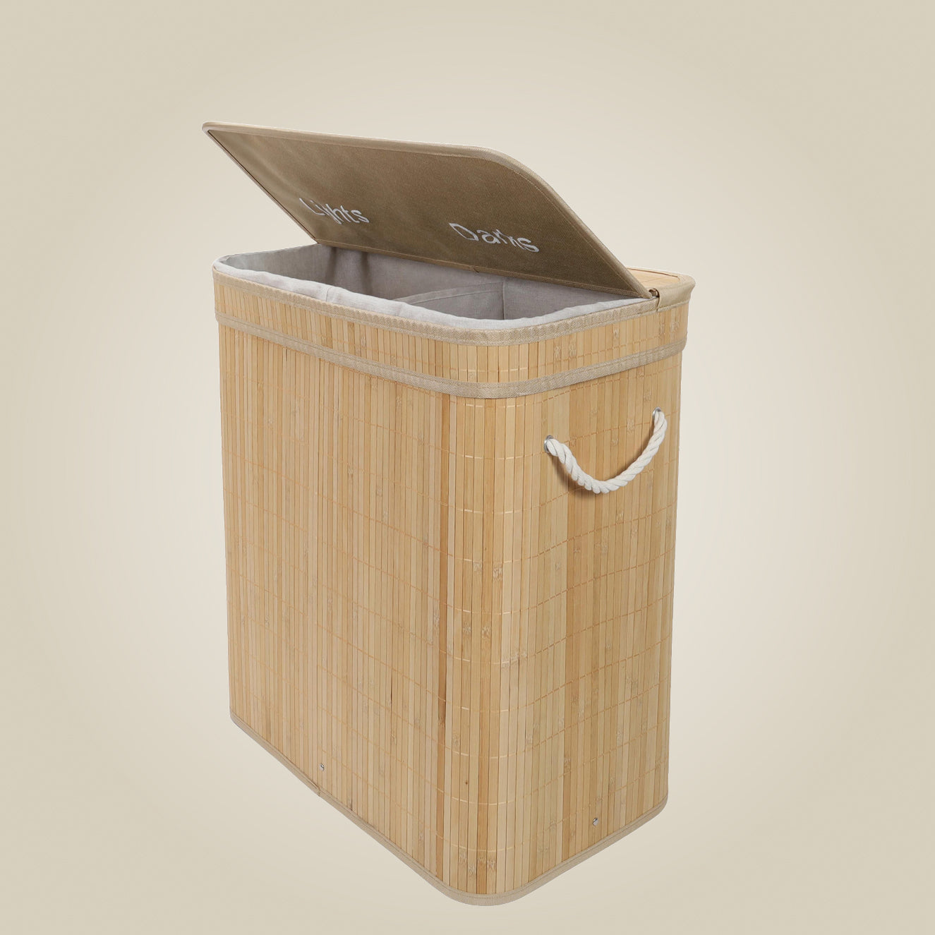 Bambusowy kosz na pranie, dwukomorowy ARVI, 100 l