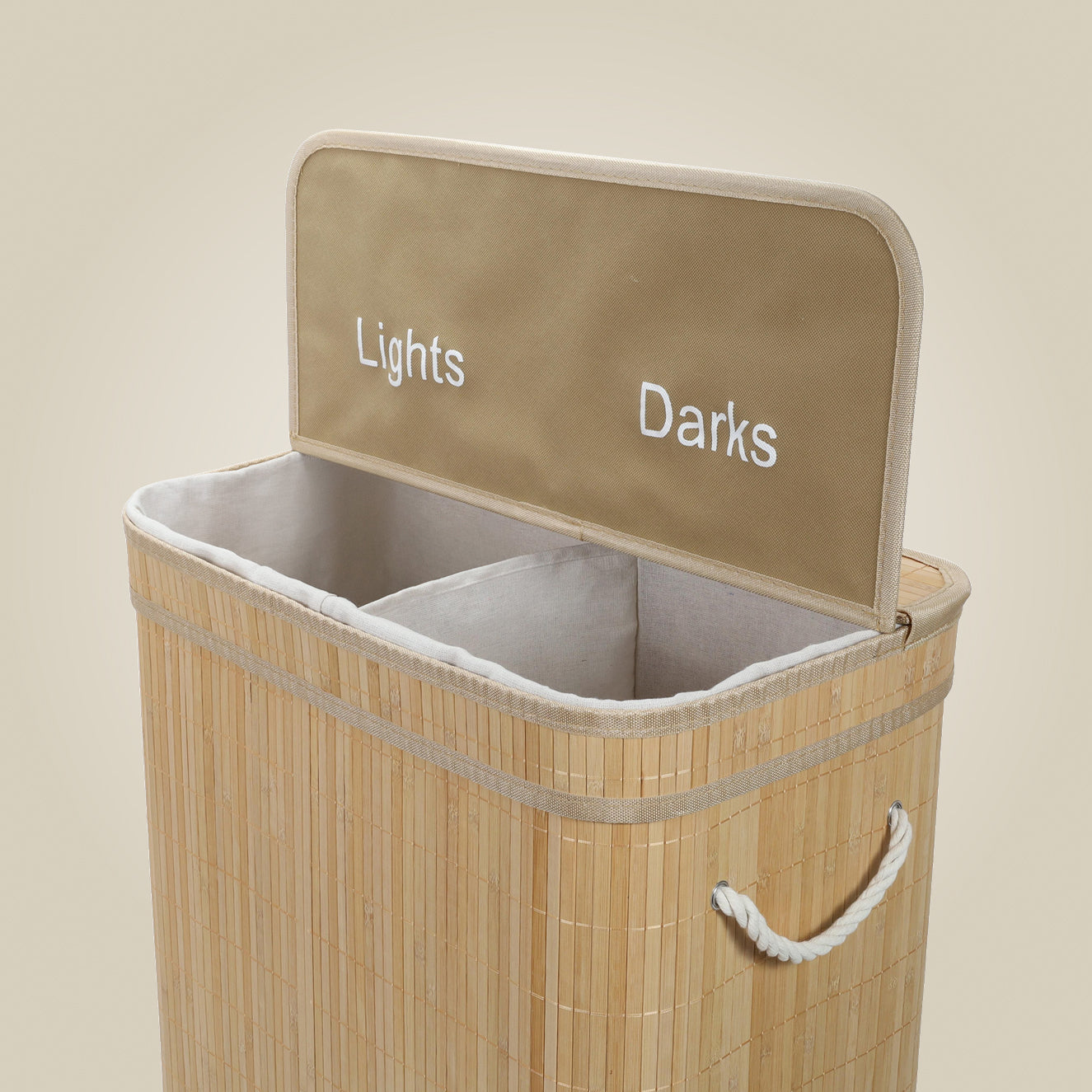 Bambusowy kosz na pranie, dwukomorowy ARVI, 100 l