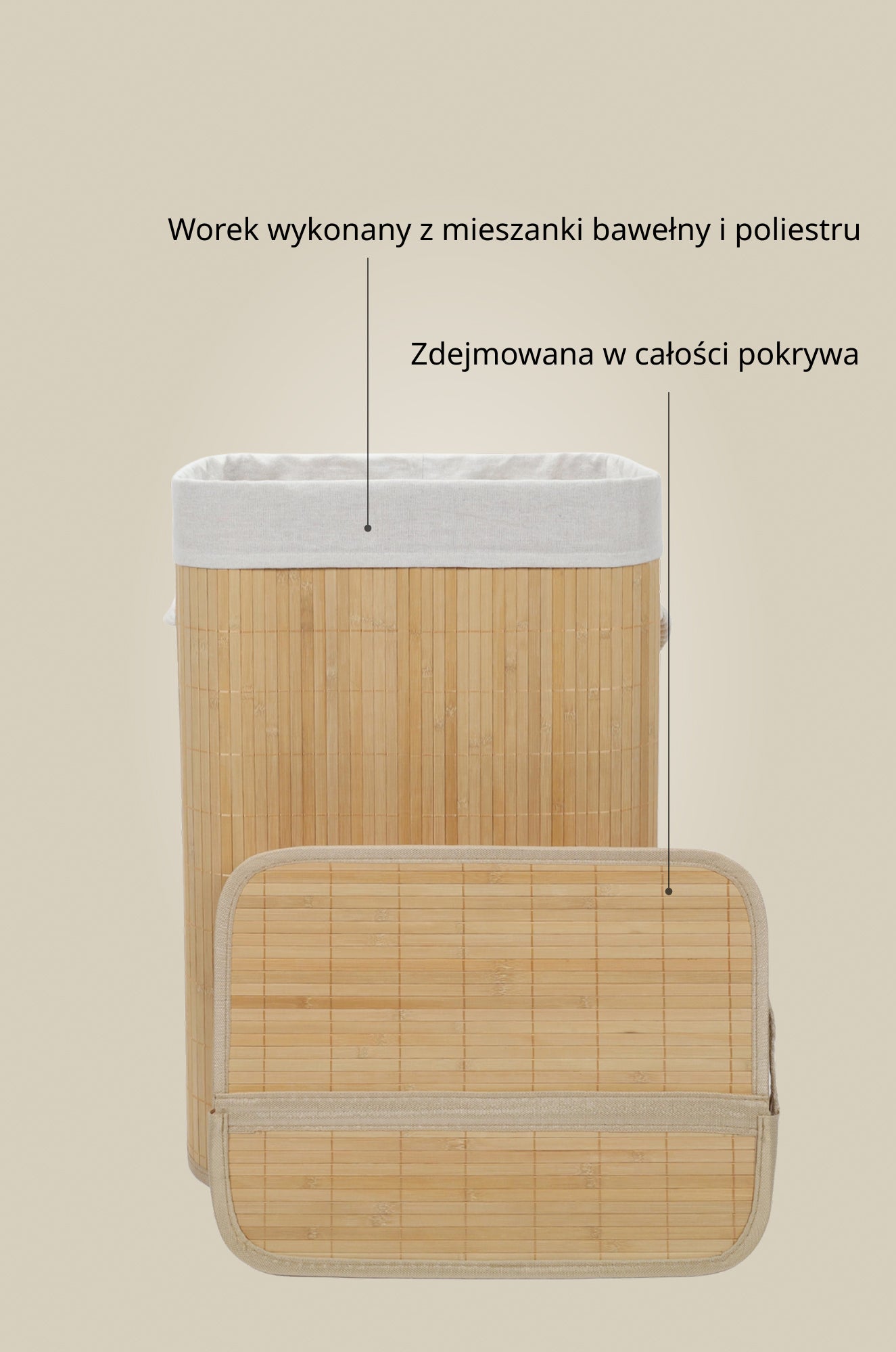 Bambusowy kosz na pranie z pokrywą LUVA, 80 l