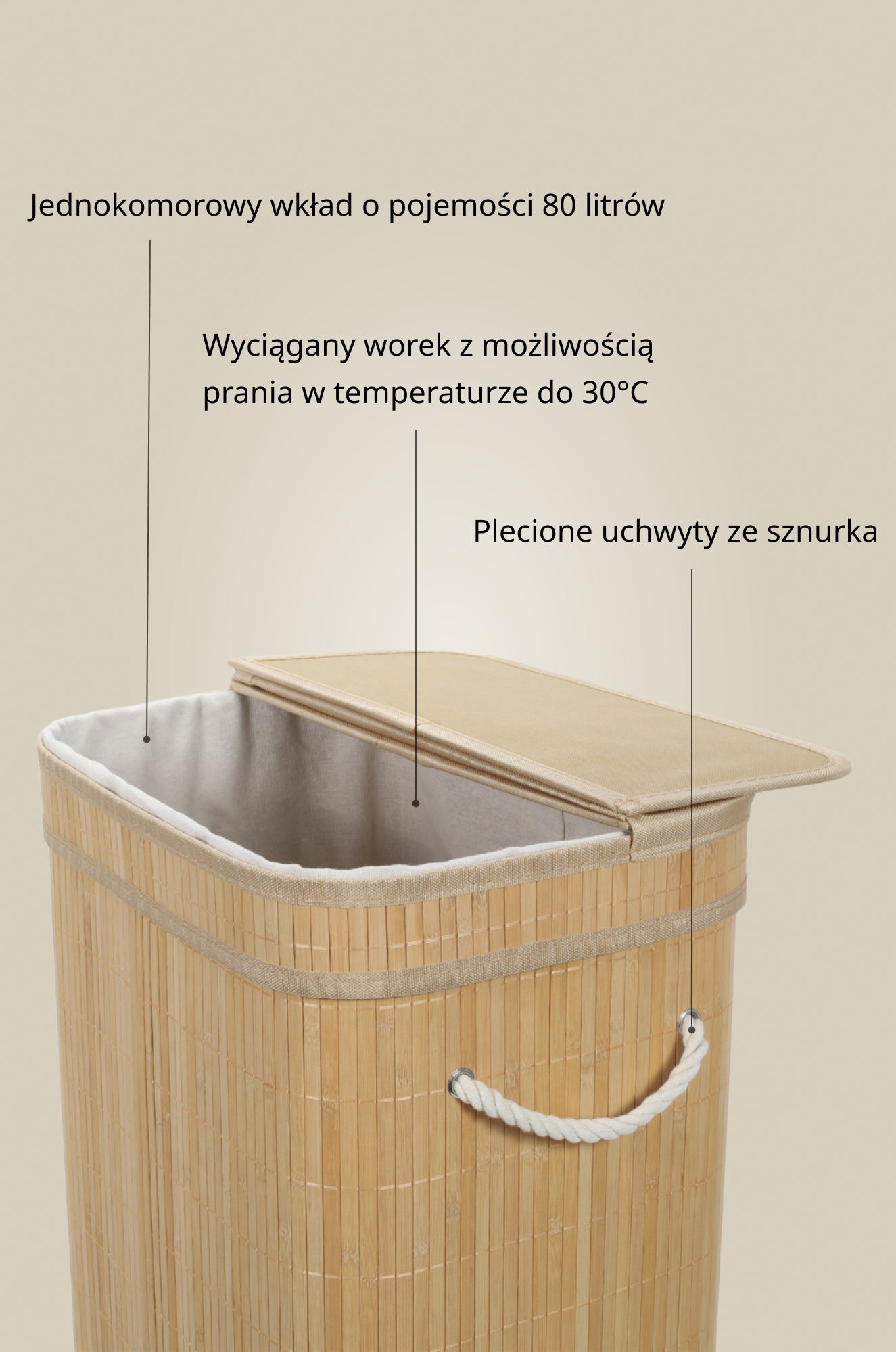 Bambusowy kosz na pranie z pokrywą LUVA, 80 l