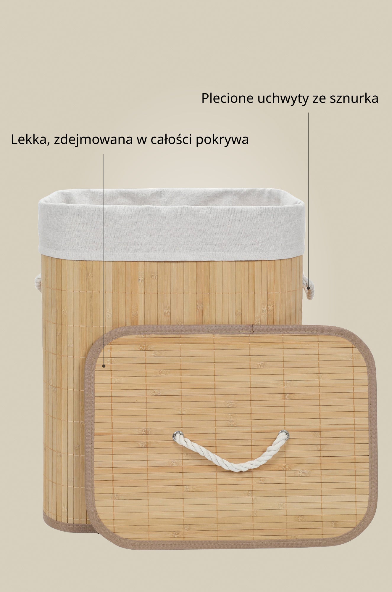 Bambusowy kosz na pranie z wyjmowanym workiem SANA, 60 l