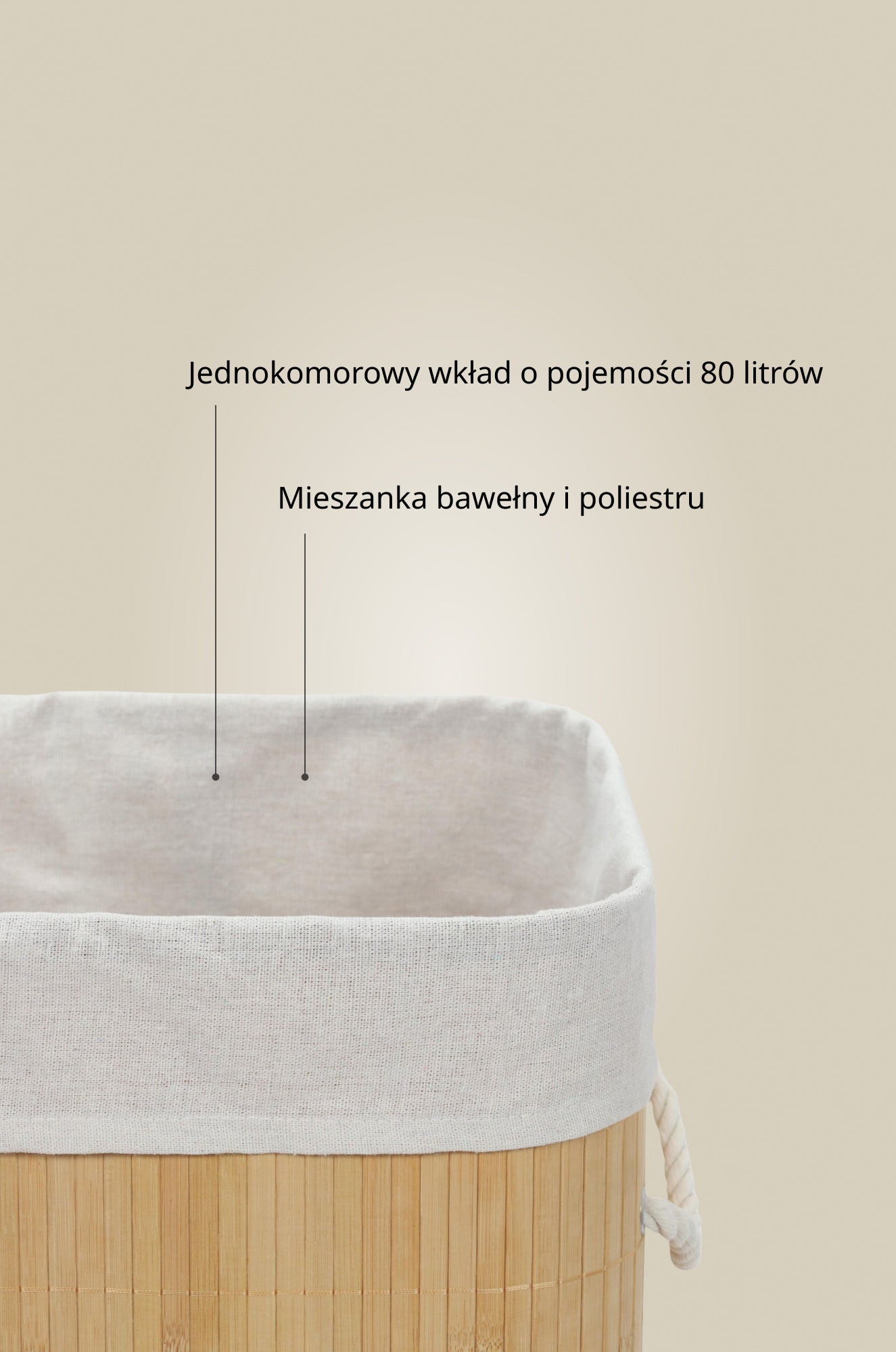 Bambusowy kosz na pranie z wyjmowanym workiem SANA, 60 l