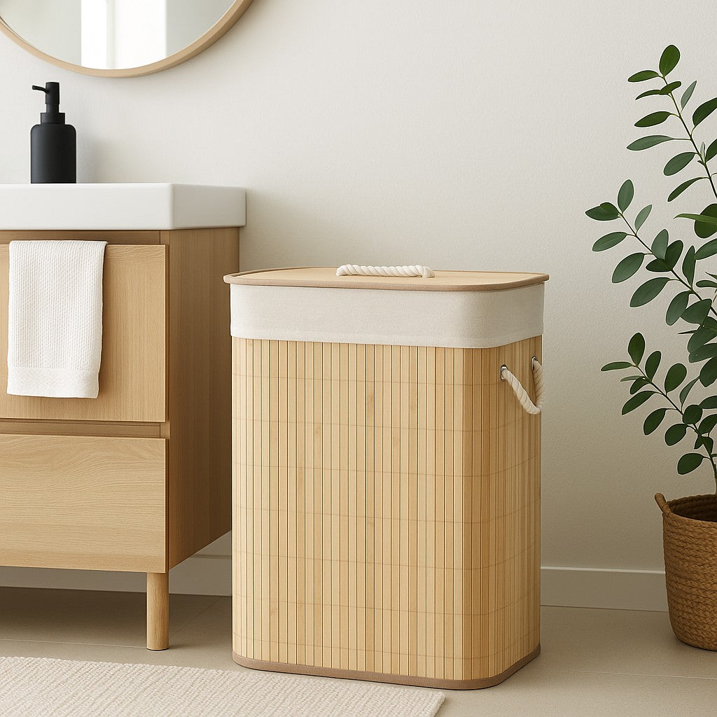 Bambusowy kosz na pranie z wyjmowanym workiem SANA, 60 l