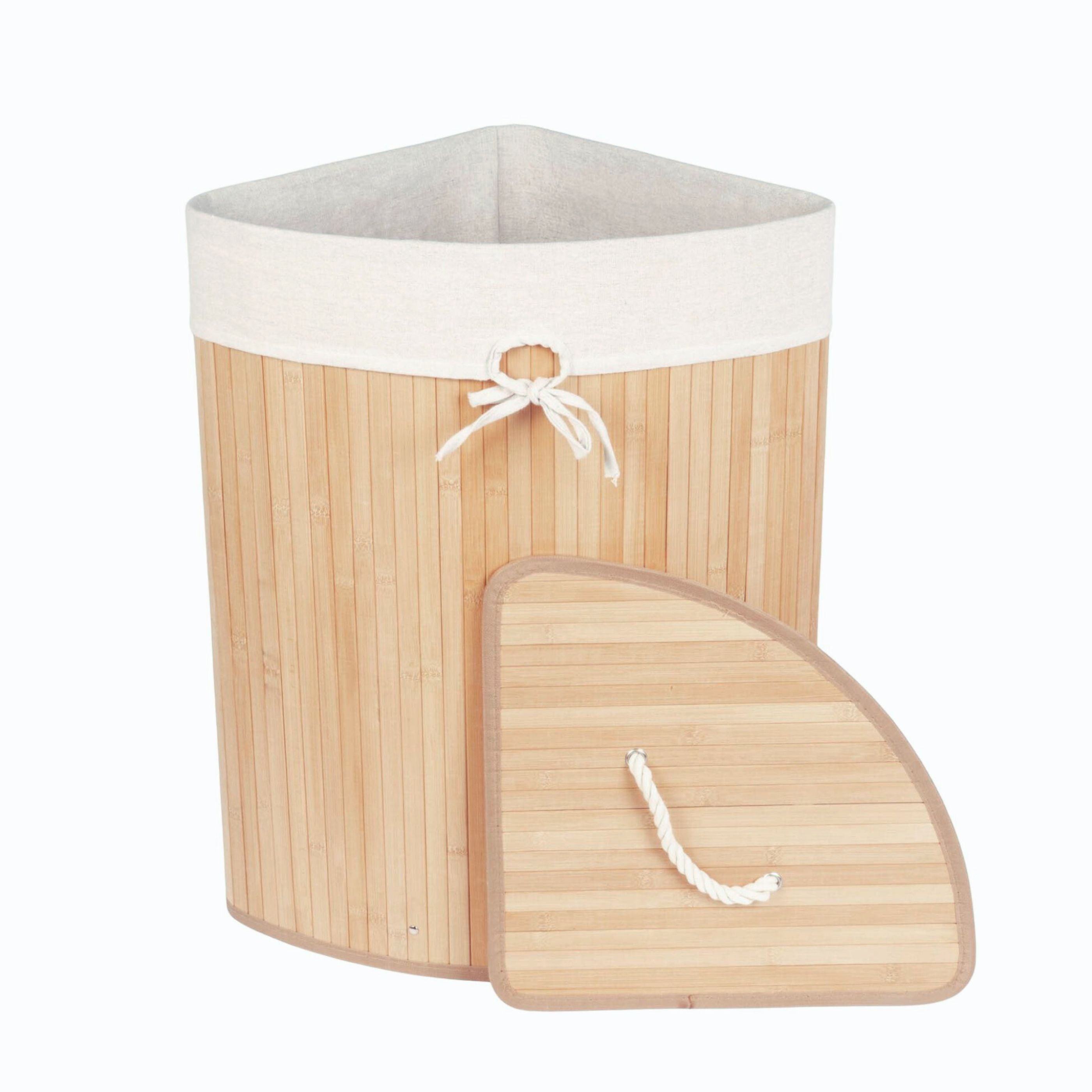 Narożny kosz na pranie ARCO, bambus, 60 l