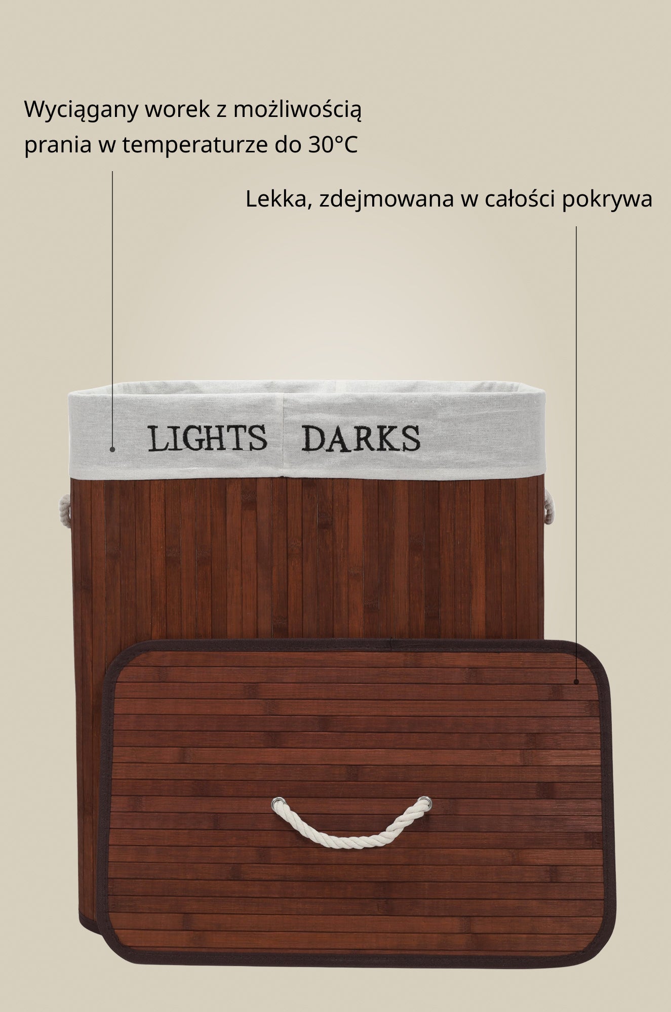 Bambusowy kosz na pranie, dwie komory SVANA, 100 l