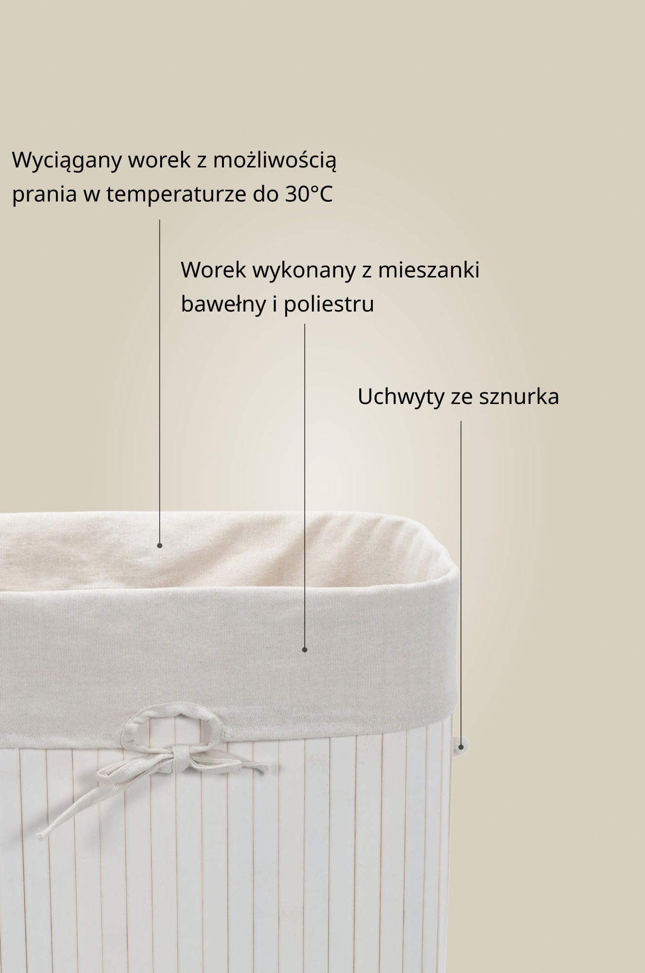 Bambusowy kosz na pranie ZORA, 72 l