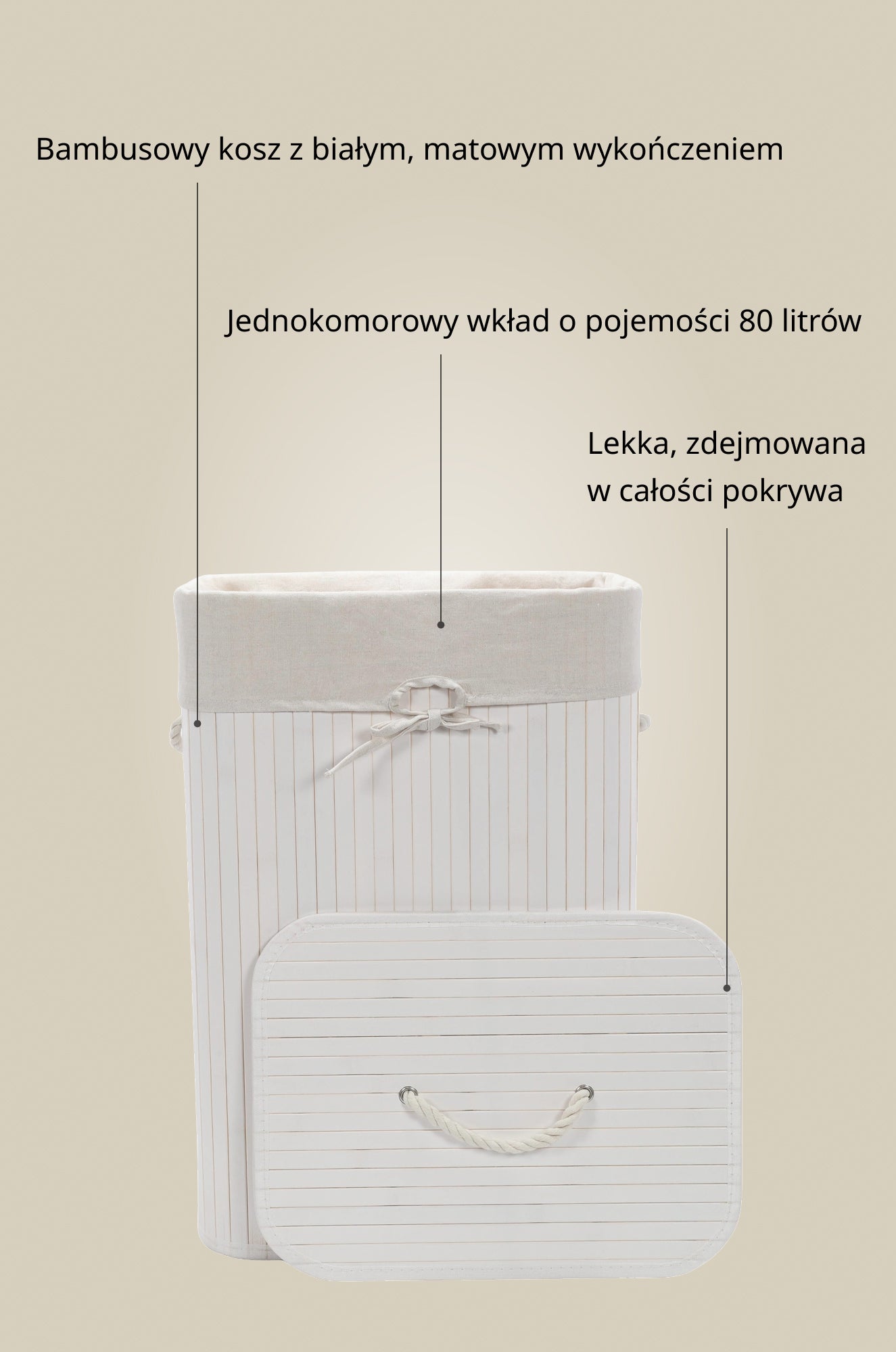 Bambusowy kosz na pranie ZORA, 72 l