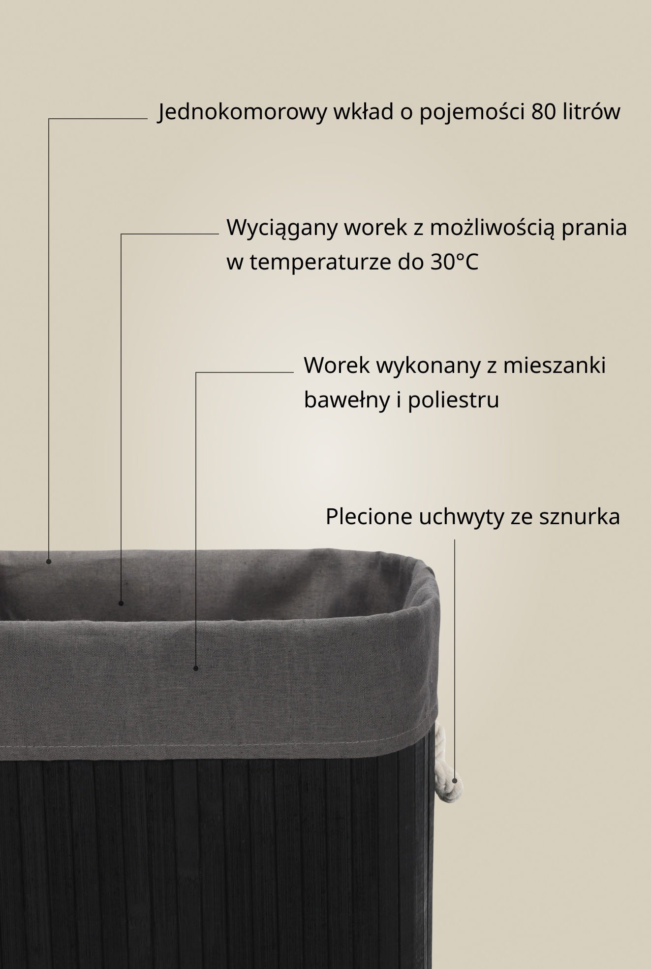 Bambusowy kosz na pranie SADE, 80 l