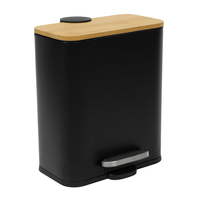 Wąski kosz łazienkowy z bambusem ZETRU, 5 l