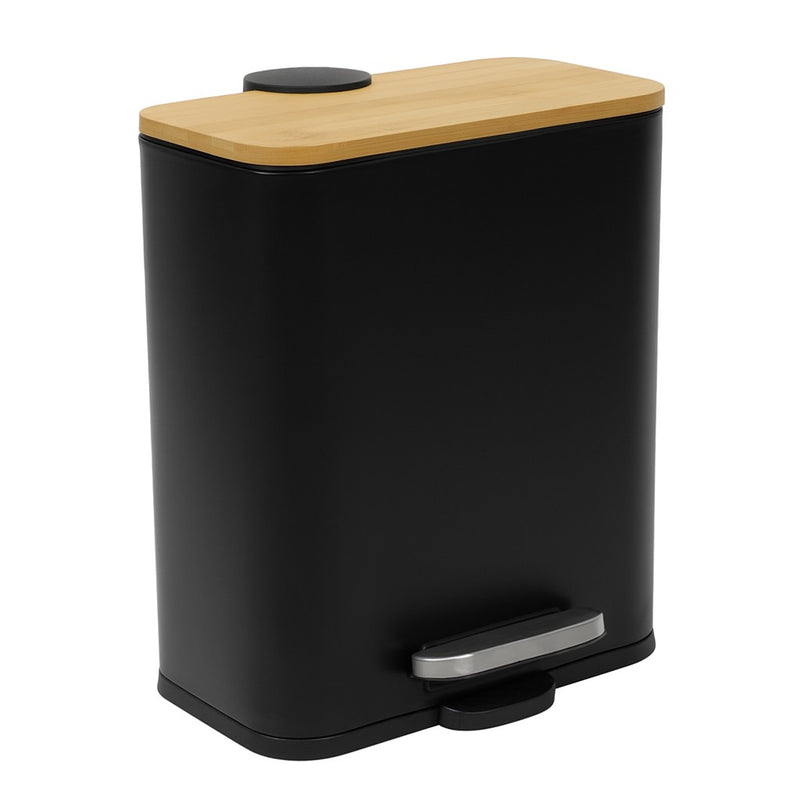 Wąski kosz łazienkowy z bambusem ZETRU, 5 l