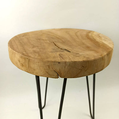 Drewniany stołek, taboret z metalowymi nogami, industrial, natural style