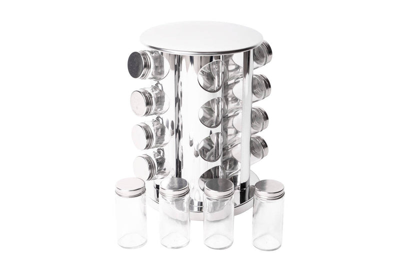 Metalowy stojak na przyprawy + szklane pojemniki - 17 elementów w komplecie