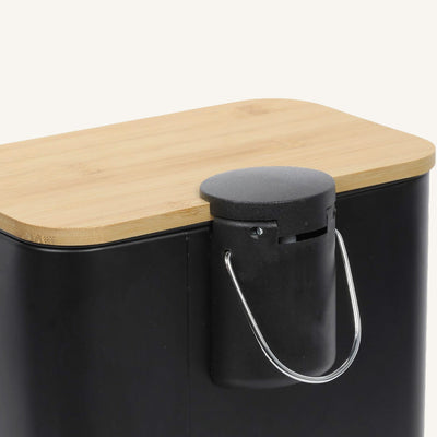 Wąski kosz łazienkowy z bambusem ZETRU, 5 l