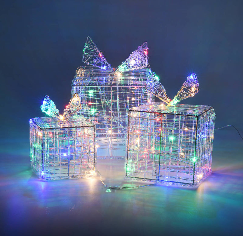 Zestaw pudełek prezentowych z podświetleniem 90 LED, 3 rozmiary, dekoracja multicolor